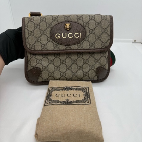 GUCCI古馳 雙面虎頭單肩斜挎郵差包包 黑標024開頭  尺寸：22×16.5×4cm