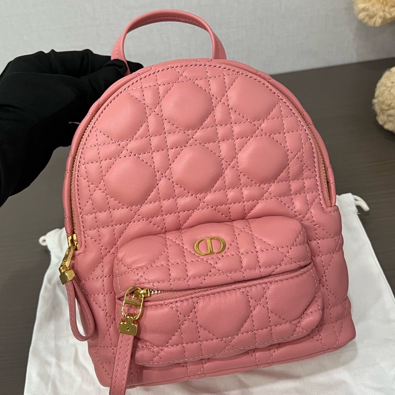 Dior/迪奧 粉色迷你Backpack藤格紋雙肩包-0