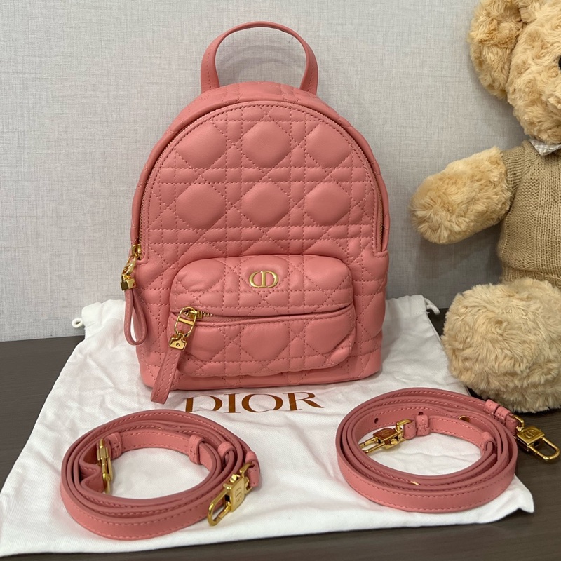 Dior/迪奧 粉色迷你Backpack藤格紋雙肩包-1
