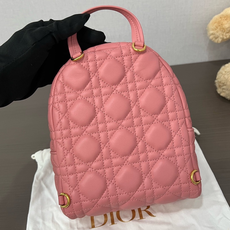 Dior/迪奧 粉色迷你Backpack藤格紋雙肩包-2