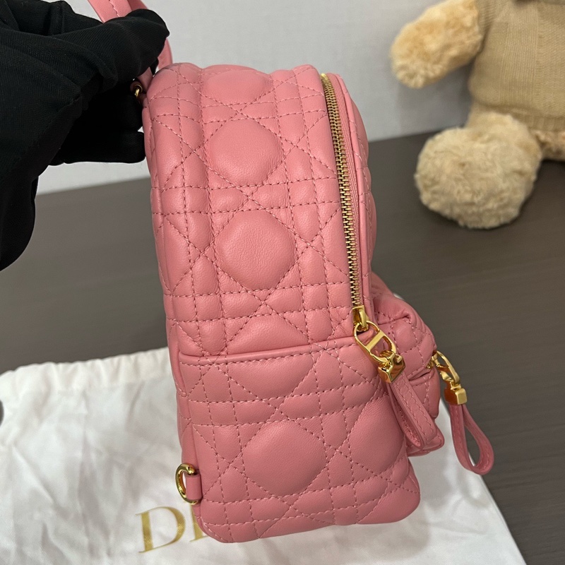 Dior/迪奧 粉色迷你Backpack藤格紋雙肩包-3