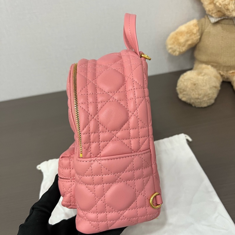 Dior/迪奧 粉色迷你Backpack藤格紋雙肩包-4