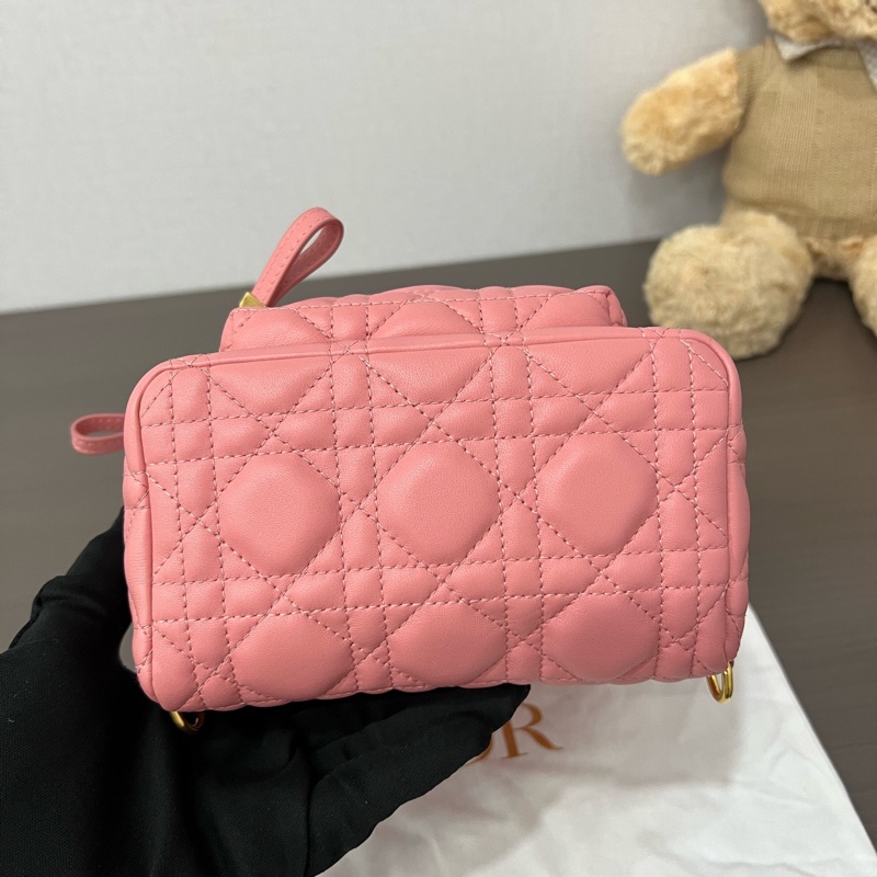 Dior/迪奧 粉色迷你Backpack藤格紋雙肩包-5