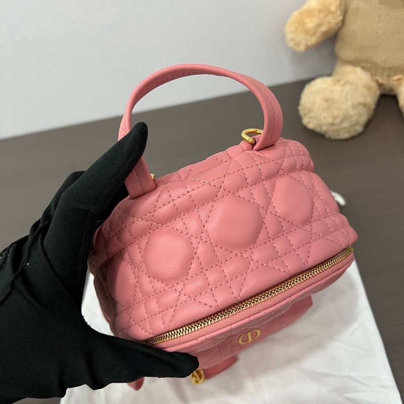 Dior/迪奧 粉色迷你Backpack藤格紋雙肩包-6