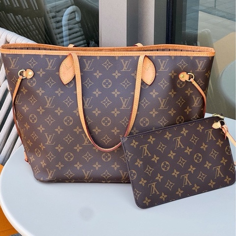 lv neverfull中號米色內里購物袋 芯片款