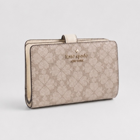 現貨【KATE SPADE】幸運草滿版花瓣防刮壓釦中夾(淺卡其色)
