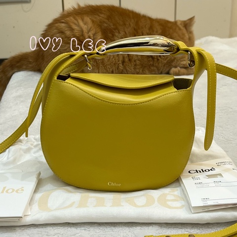 CHLOE Kiss Bag 黃色 金屬提把造型  小牛皮 斜背包 肩背手提包 正品 二手精品
