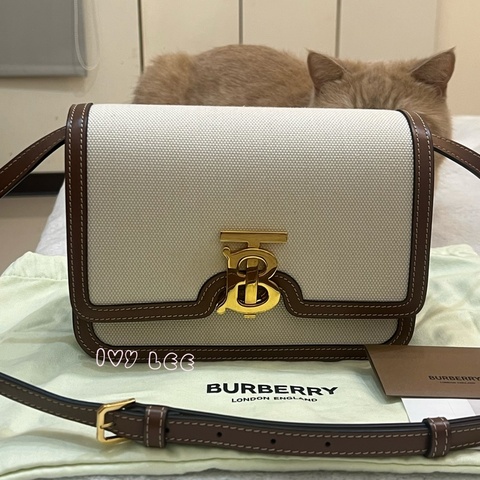 BURBERRY 8039365 兩用包 手拿包 TB 斜背包 單肩包 帆布皮革拼接 正品 二手精品