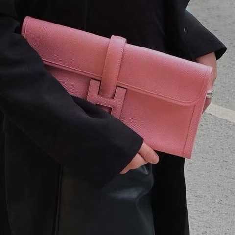 Hermes Jige Elan29手拿包 1Q奶昔粉 Epsom皮 29*15*2 9新 配件塵袋 購證 盒