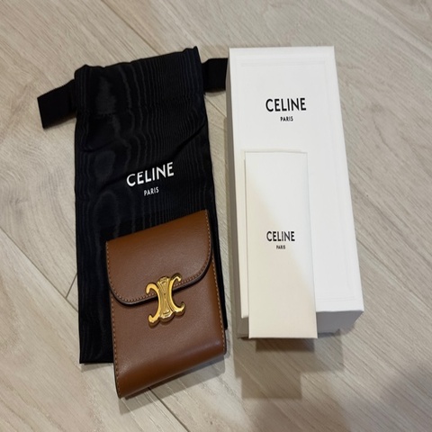 CELINE Triomphe 凱旋門金釦短夾 焦糖棕 Tan 小牛皮 三折短夾