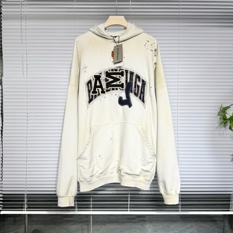 【99％NEW】 Balenciaga 巴黎世家 Fleece hoodie 連帽衛衣 曼聯聯名 字母刺繡logo 泥染做舊 破壞