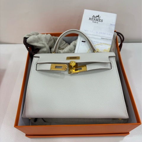 Hermes愛馬仕 mini kelly二代 奶灰色金扣 M4 Gris pale B刻 epsom皮 全新帶票