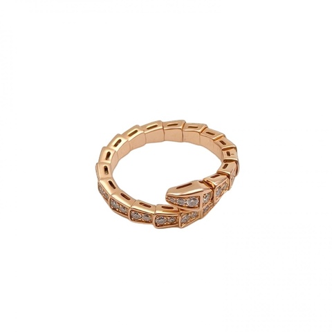 BVLGARI Serpenti滿鑽窄版單排鑽蛇形戒指18K玫瑰金/鑽石L