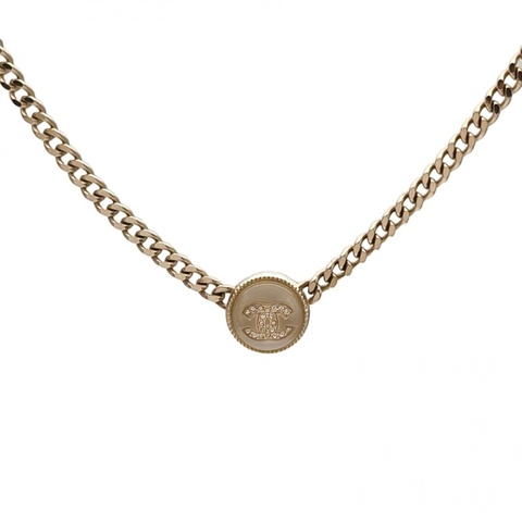 CHANEL 合金22C白色紐扣項鏈