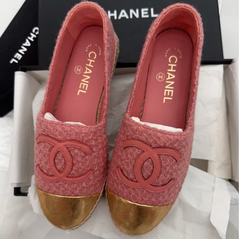 【全新品】香奈兒chanel 內購粉色拼金色漁夫鞋 37碼 休閒鞋平底鞋