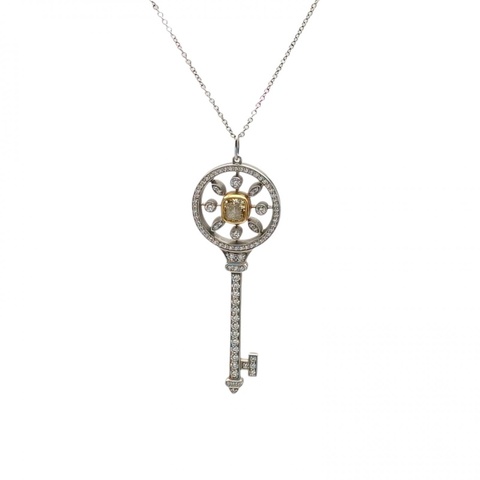 TIFFANY&CO 18K白金鑽石pt950大號太陽花黃鑽鑰匙項鏈