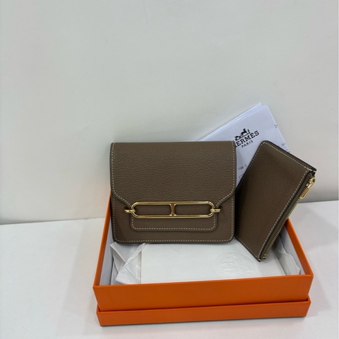 Hermes 愛馬仕roulis slim錢包山羊皮大象灰金扣U刻 copy購證