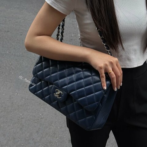 Y2048-Chanel 深藍色荔枝皮銀釦COCO30 A58600