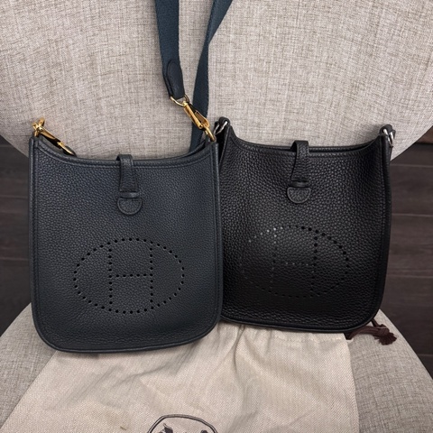 全網最低 近新Hermès mini Evelyne 16公分 墨綠深綠英國綠金釦U刻2022