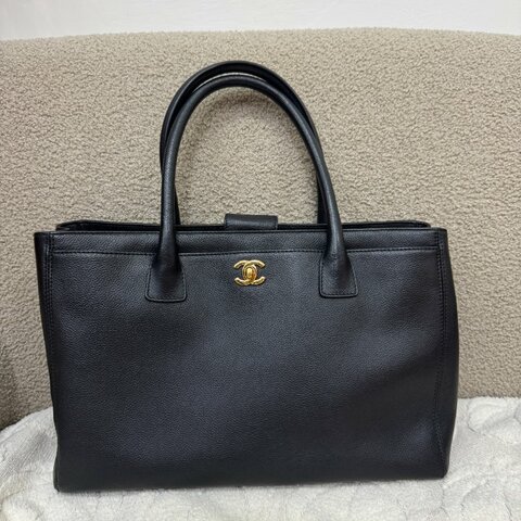 中古 Chanel 香奈兒 Cerf Small Black Calfskin Tote Bag GHW 黑色金扣小牛皮手提包
