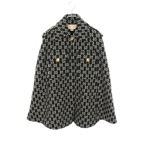 GUCCI GG提花披肩斗篷外套 650533 羊毛 黑白配色 二手 XS 碼