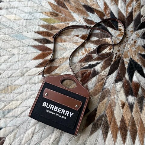 BURBERRY 雙色帆布拼皮革迷你手提包