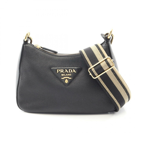 PRADA Vitello Daino 軟皮肩斜背包 1BH193 黑色 二手 女士
