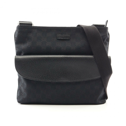 GUCCI GG帆布肩斜背包 256100 帆布皮革黑色二手女款