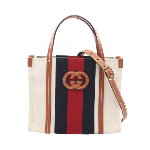 GUCCI 雙G迷你托特斜背包 727735 帆布皮革 白色 二手