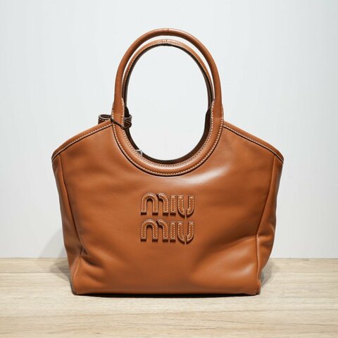 MIUMIU 棕色牛皮金扣MIUMIUIVYTOTEBAG手提包