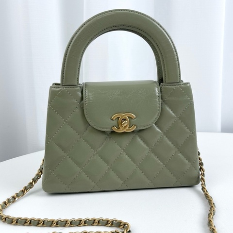 💚 99新Chanel香奈兒kelly大號 手提包斜挎包 抹茶綠 金扣24年。