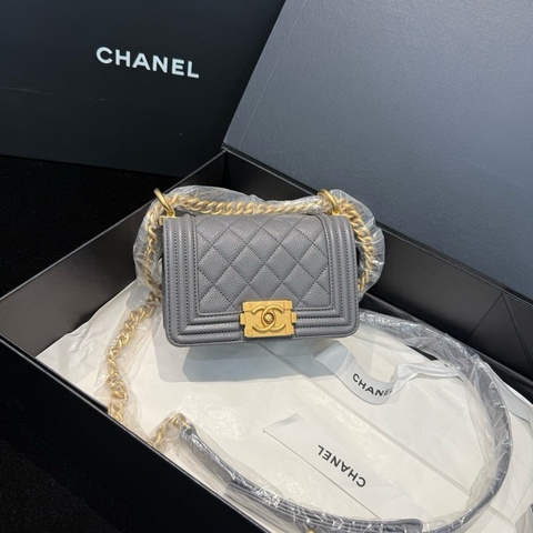 閒置新⭐香奈兒 Chanel 大象灰金扣Mini Leboy單肩包斜挎包