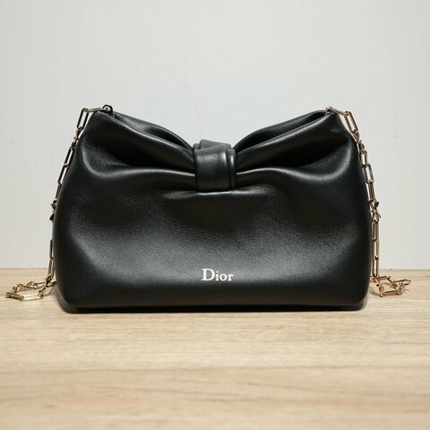 DIOR 黑色金扣diorbow蝴蝶链条包肩背包