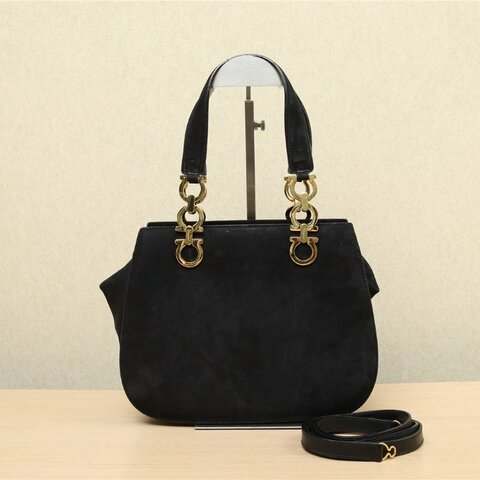 FERRAGAMO 中古麂皮手提斜挎包黑色