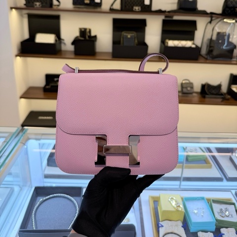 99新Hermes 愛馬仕 Constance康康19 斜背包X9 錦葵紫 U刻 拼色款 銀扣 內拼酒紅色 內里乾淨 無磨損