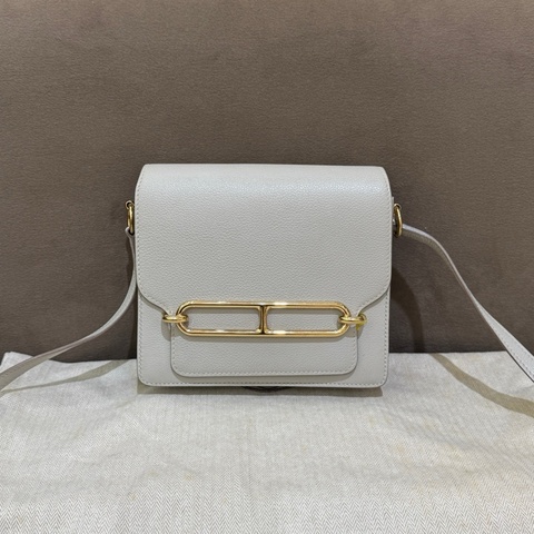 ✨99新Hermes/愛馬仕 Roulis19 豬鼻子 斜背包單肩包 珍珠灰Y刻 金扣