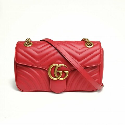 GUCCI 红色牛皮金扣GGMarmont肩背包小号22