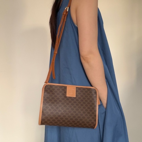 中古 思琳 Celine Macadam Clutch 凱旋門老花斜背包