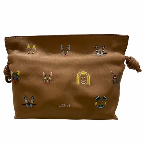 LOEWE 羅威 LOUIS WAIN FLAMENCO MINI 聯名肩背包 皮革 棕色 金釦