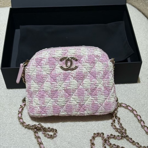 全新Chanel粉色 tweed 迷你貝殼包