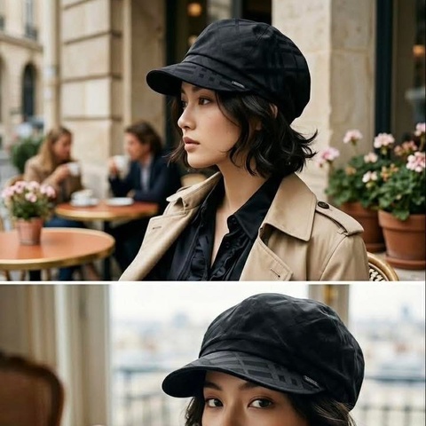 BURBERRY 藍標 黑色格紋帽