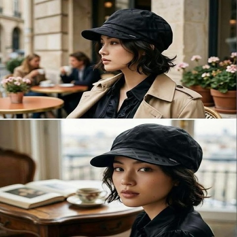 BURBERRY 藍標 黑色格紋帽