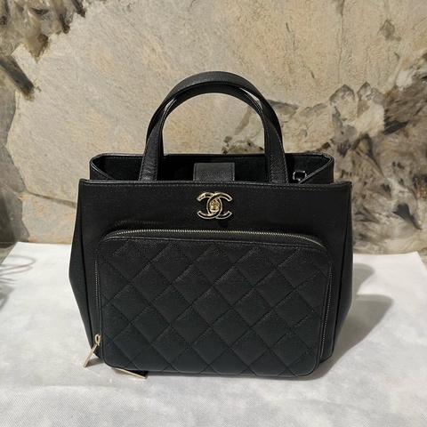 Chanel黑金荔枝牛Affinity手提包兩用包