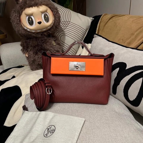 HERMES 2424 mini 21cm STAMP B ,ROUGE H EVERCOLOR