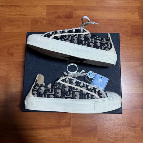 Dior迪奧厚底鞋Walk'n'Dior 棉質刺繡板鞋 深藍色 38碼