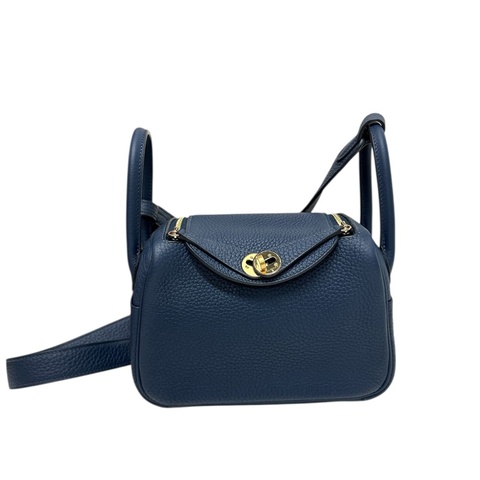 二手 Hermes Lindy mini T/C 寶藍金扣