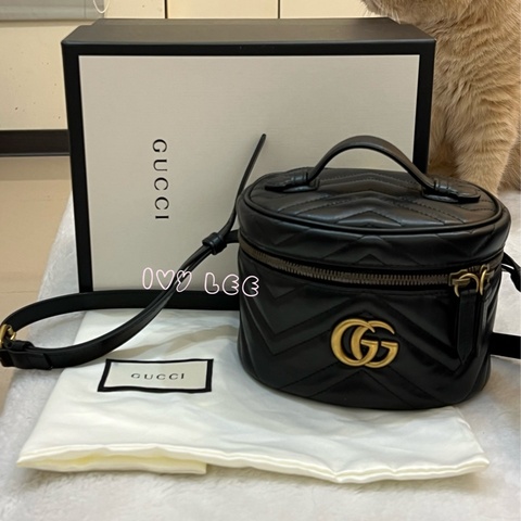 GUCCI 598594 GG Marmont絎縫小牛皮 迷你兩用後背包 肩背包 黑 正品 二手精品