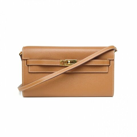 HERMES KellyLongToGo37金棕色Epsom皮Y刻金扣肩背包