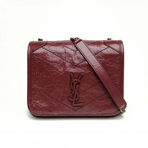 SAINT LAURENT NikibabyMini19D扣酒红色油蜡皮肩背包