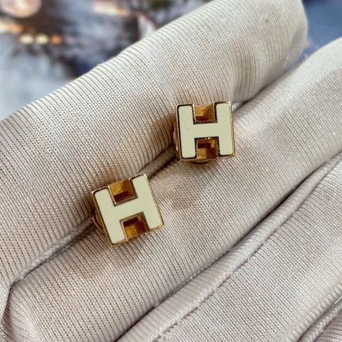 Hermès 愛馬仕 H 方塊 琺瑯 白金 mini  耳釘